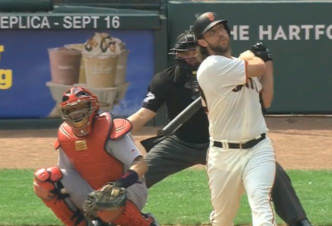 Madison Bumgarner Hitting Home Run with Tight Cheeks