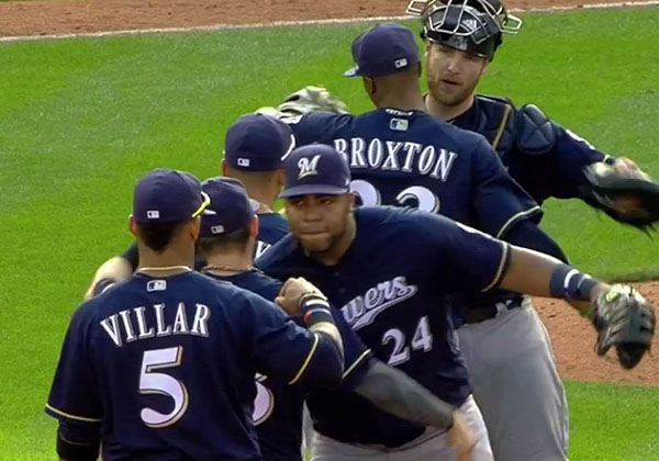 Brewers Players Doing High Fives after a Win